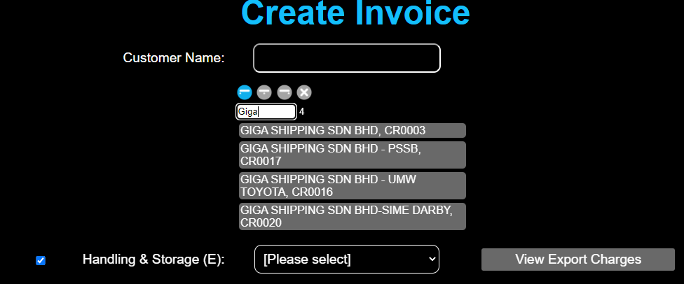 Create Invoice Screenshot