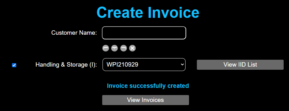 Create Invoice success screenshot