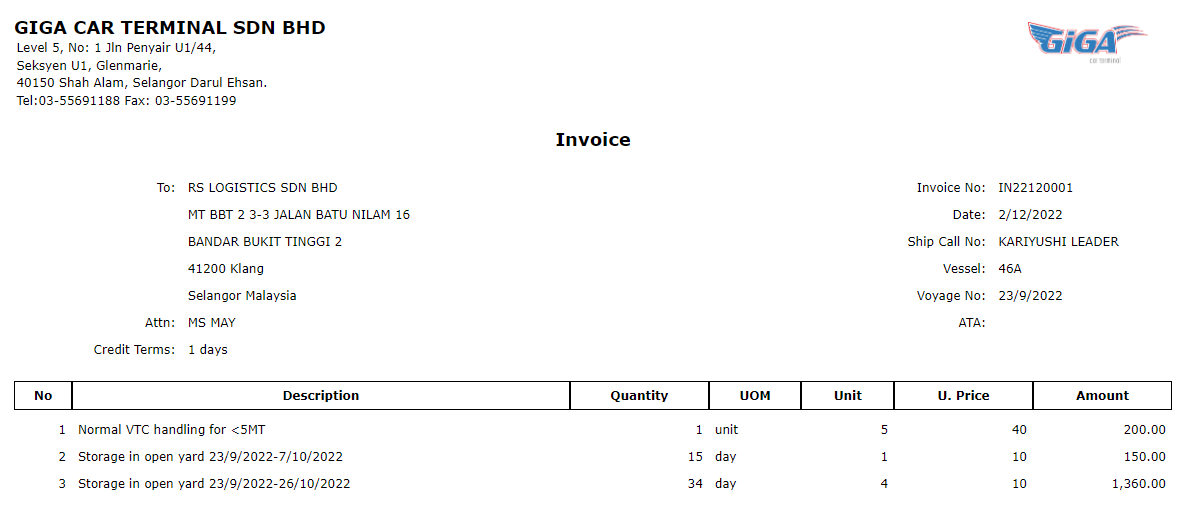A sample invoice